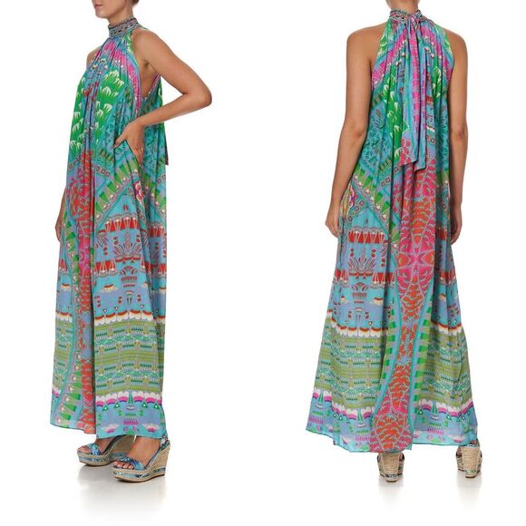 Camilla Dresses & Skirts - Camilla Amulet Womens Silk Multicolor Halter Maxi Dress Boho Resort Beach Summer